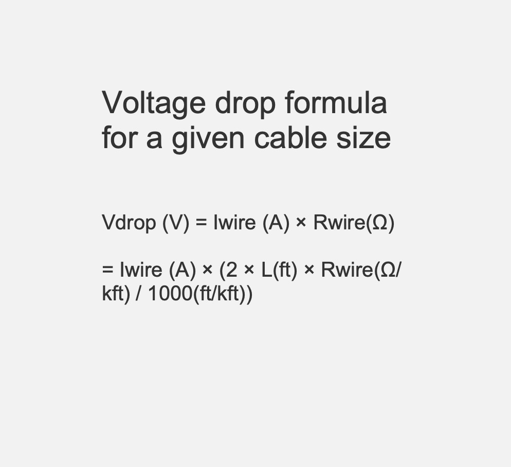 Voltage drop formula for a given cable size