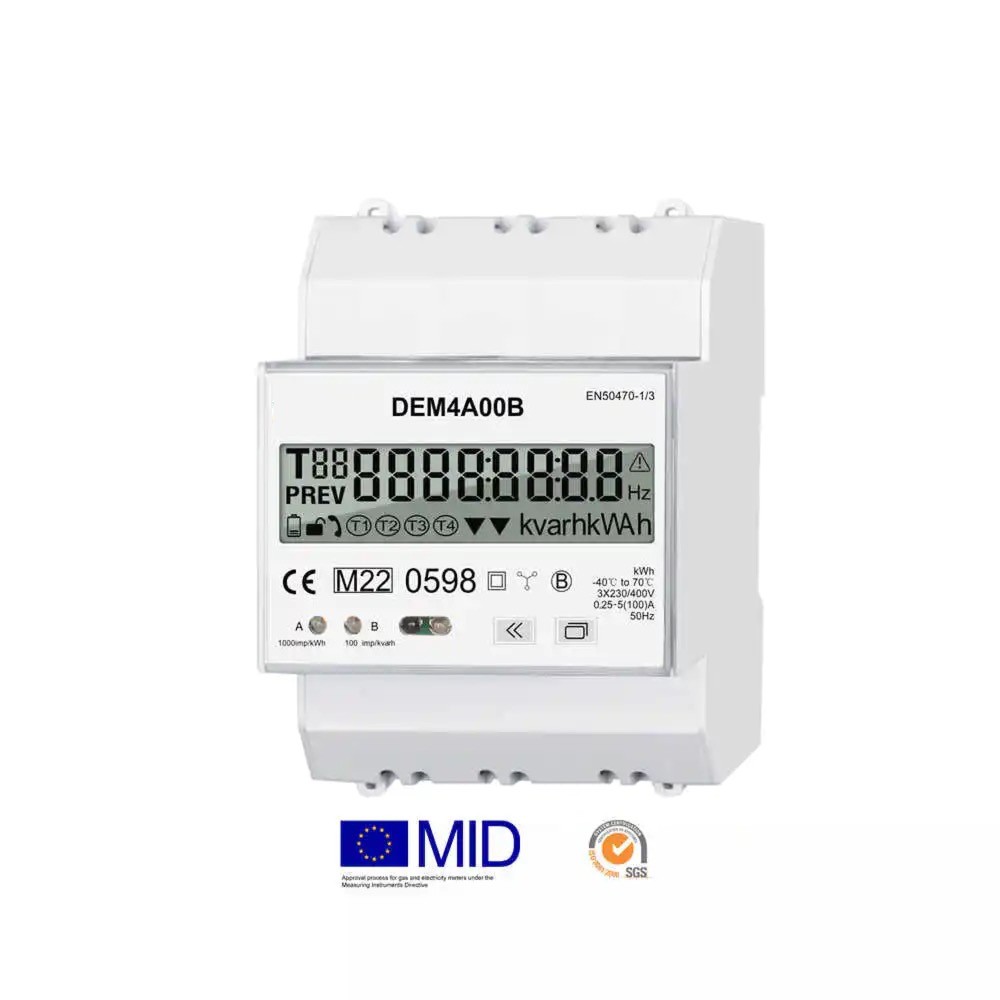 DEM4A 5/100A DIN rail 3 Phase 4 wire MID Certificate electric mobilly charge bi-directional energy meter